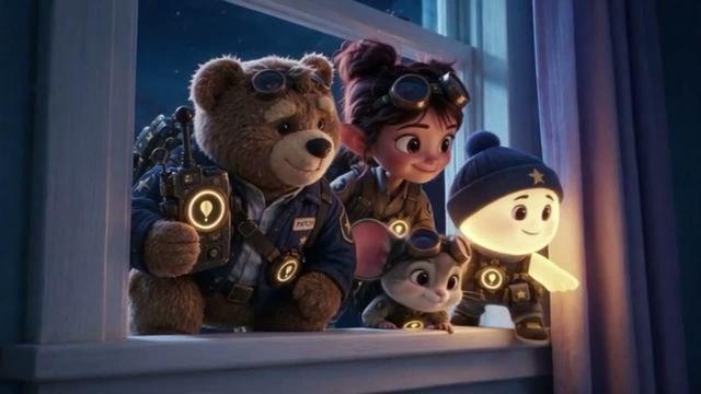 Patch and the Night Shift crew at a child's window